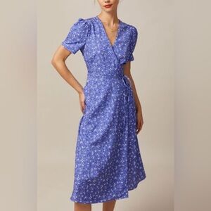 The Purple V Neck Floral Wrap Midi Dress | RIHOAS | SM